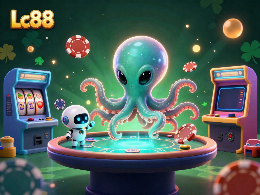 Experience Lc88's exciting holographic poker action in a vibrant 3D casino scene.